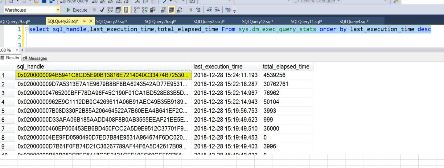 sql server - sql exec query stats last elapsed time... SQL Server find previously run queries – Jim Salasek's SQL Server Blog