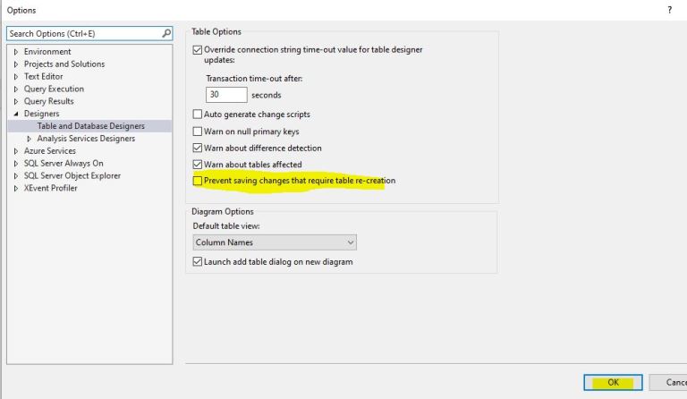 SSMS: Saving changes is not permitted error – Jim Salasek's SQL Server Blog