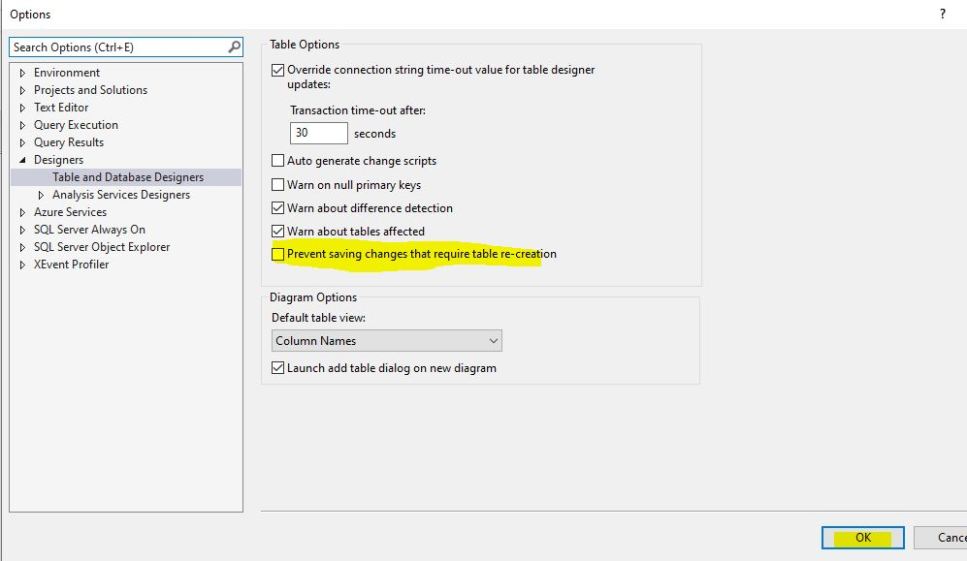 SSMS: Saving changes is not permitted error – Jim Salasek's SQL Server Blog